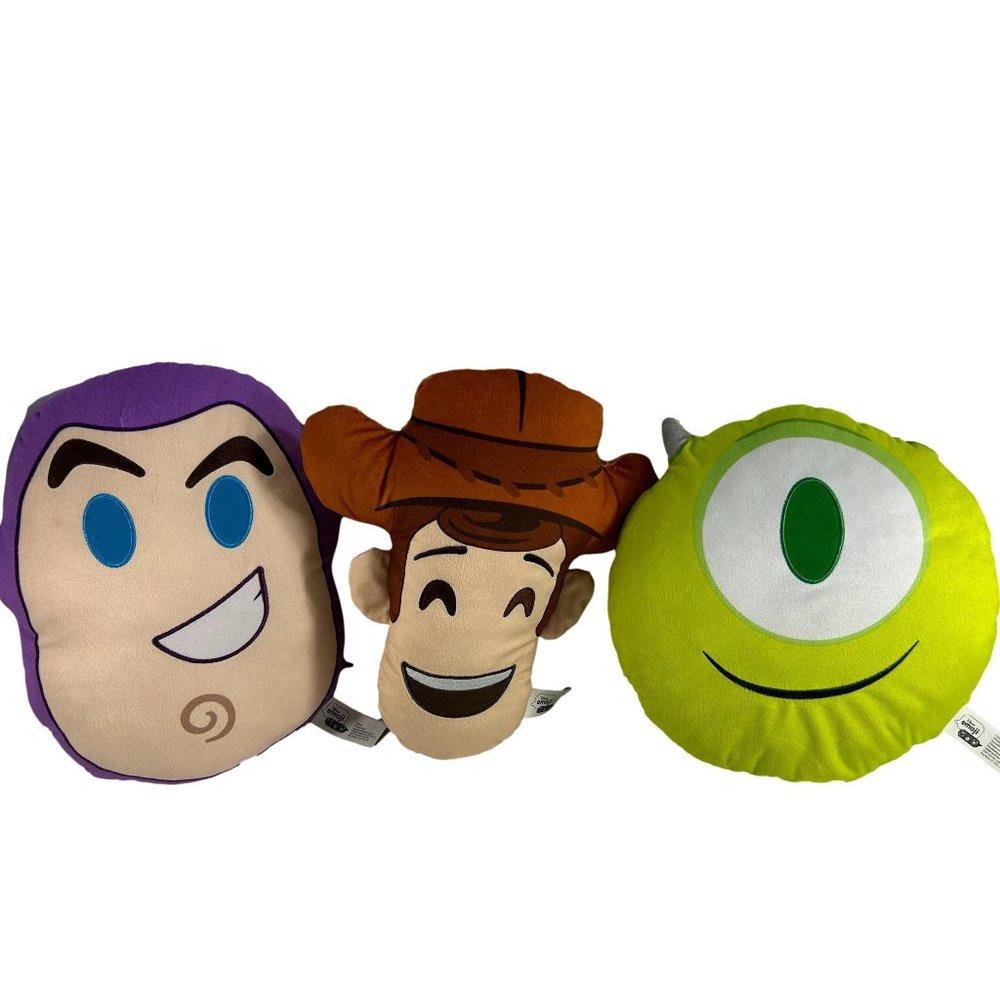 Disney Pixar Lot of 3 Emoji Pillows Plush Toy Story Monsters Inc Woody Buzz Mike
